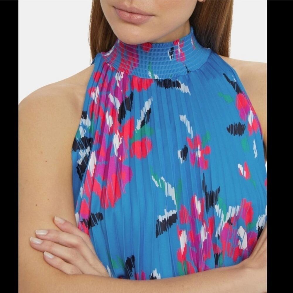 ALC Renzo Pleated Blue Floral Midi Dress 0 - Picture 2 of 13